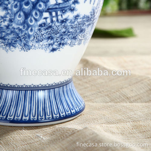 Elegant New Bone China Peacock Vase of Blue in China